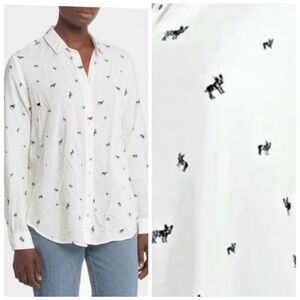 Jane & Delancey Boxer/Bulldog Embroidered Button Down